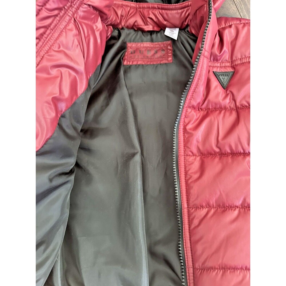 Guess Kids Toddlers Boys Puffer Hooded Jacket Trendy Holidays Red Burgundy S(4) - Picture 6 of 12
